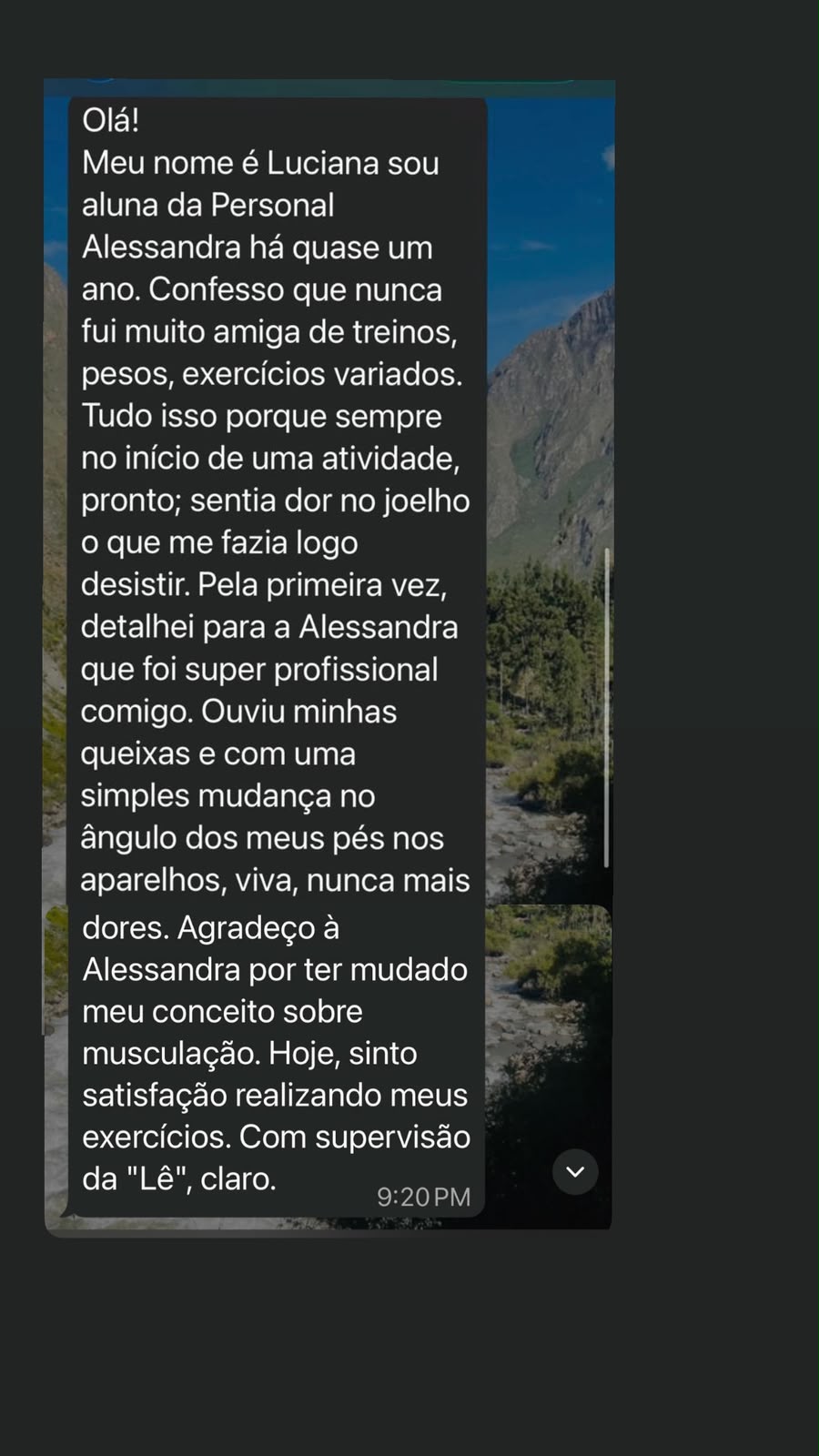 Depoimento da aluna Luciana sobre dores no joelho